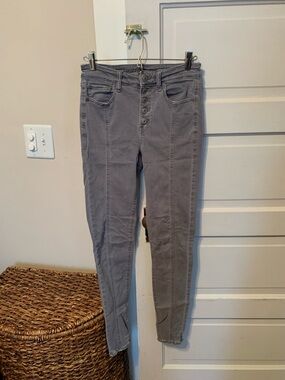 American Eagle Women's Button-Fly Skinny Jeans - Gray Size 4 Long